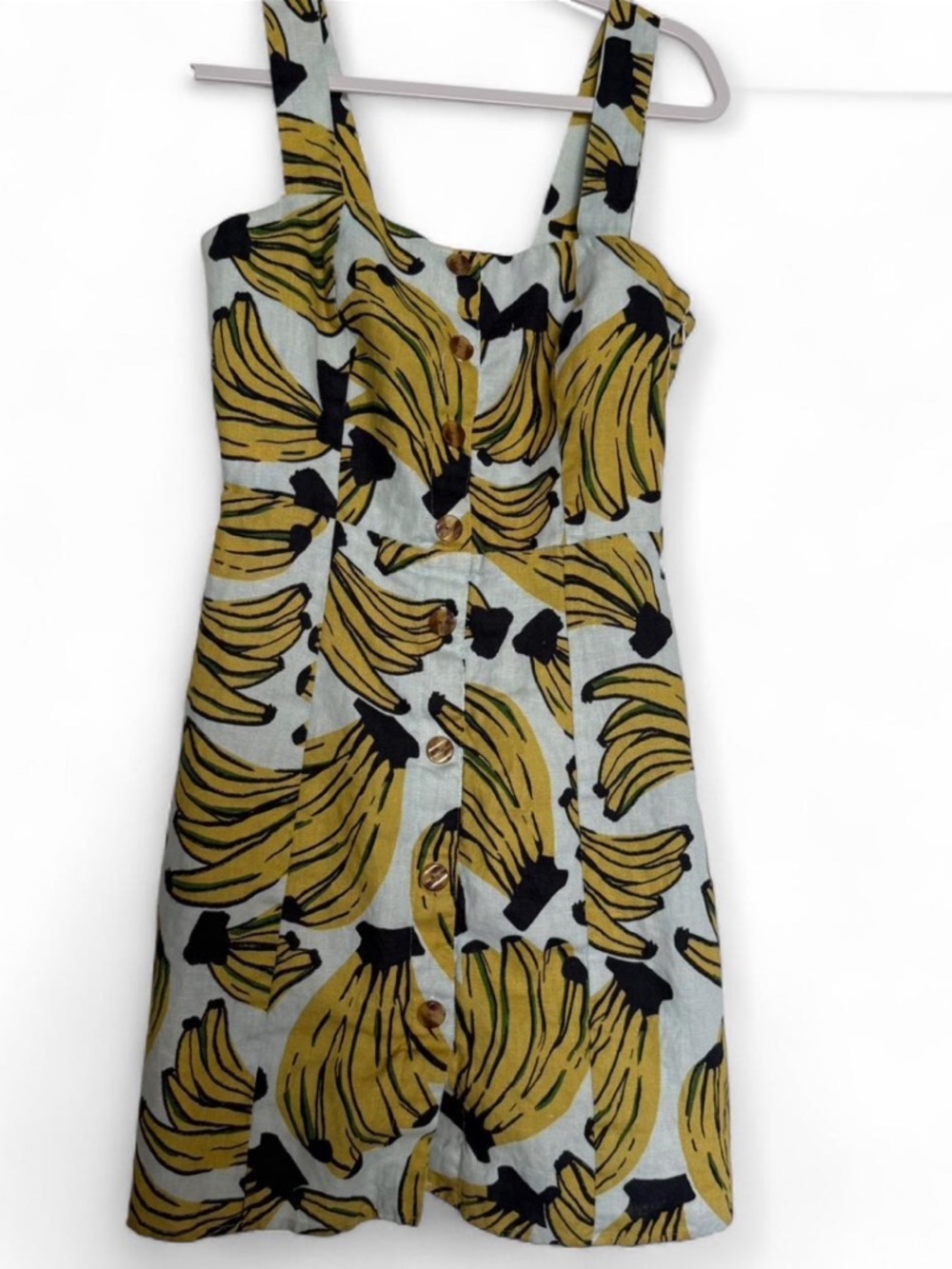 Farm Rio Banana Print Button-Front Sundress in Yellow and Black